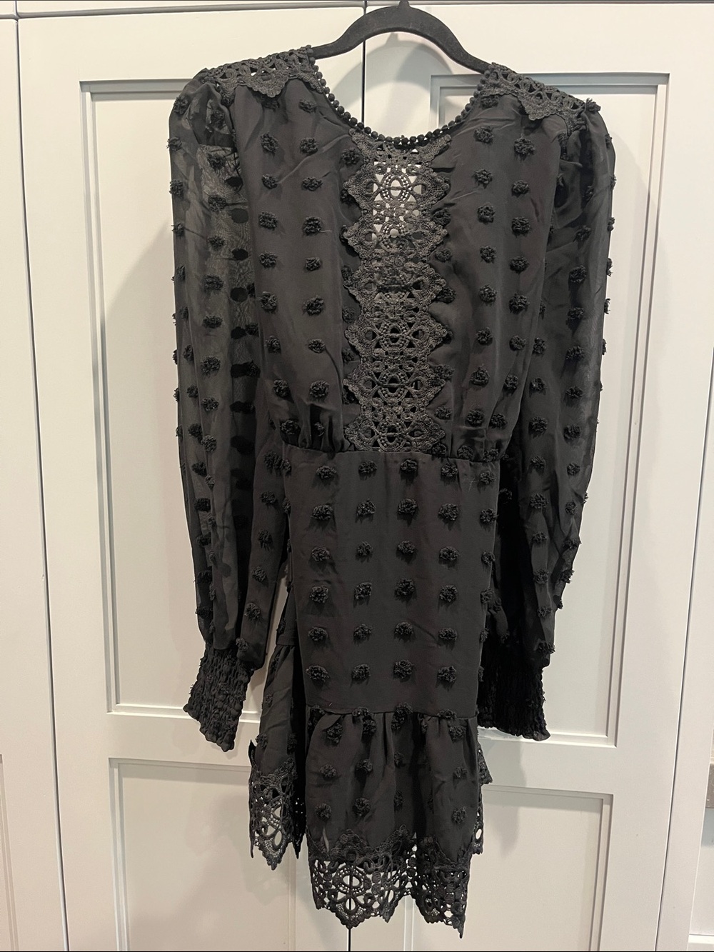 Love By Design Black Crochet & Pom-Pom Mini Dress